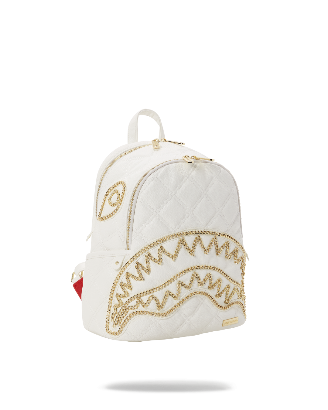 Sprayground Backpack Riviera White Gold DLX Shark Chain Books Laptop Bag NEW