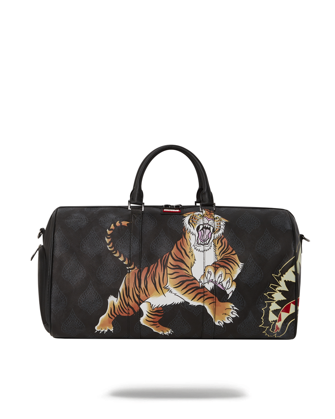 Tiger Face Print Duffle Weekend Bag Gold Grey