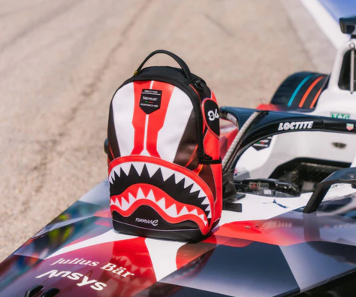 As seen on WWD: Porsche and Jaguar Team Up With Sprayground for New Formula E Collab