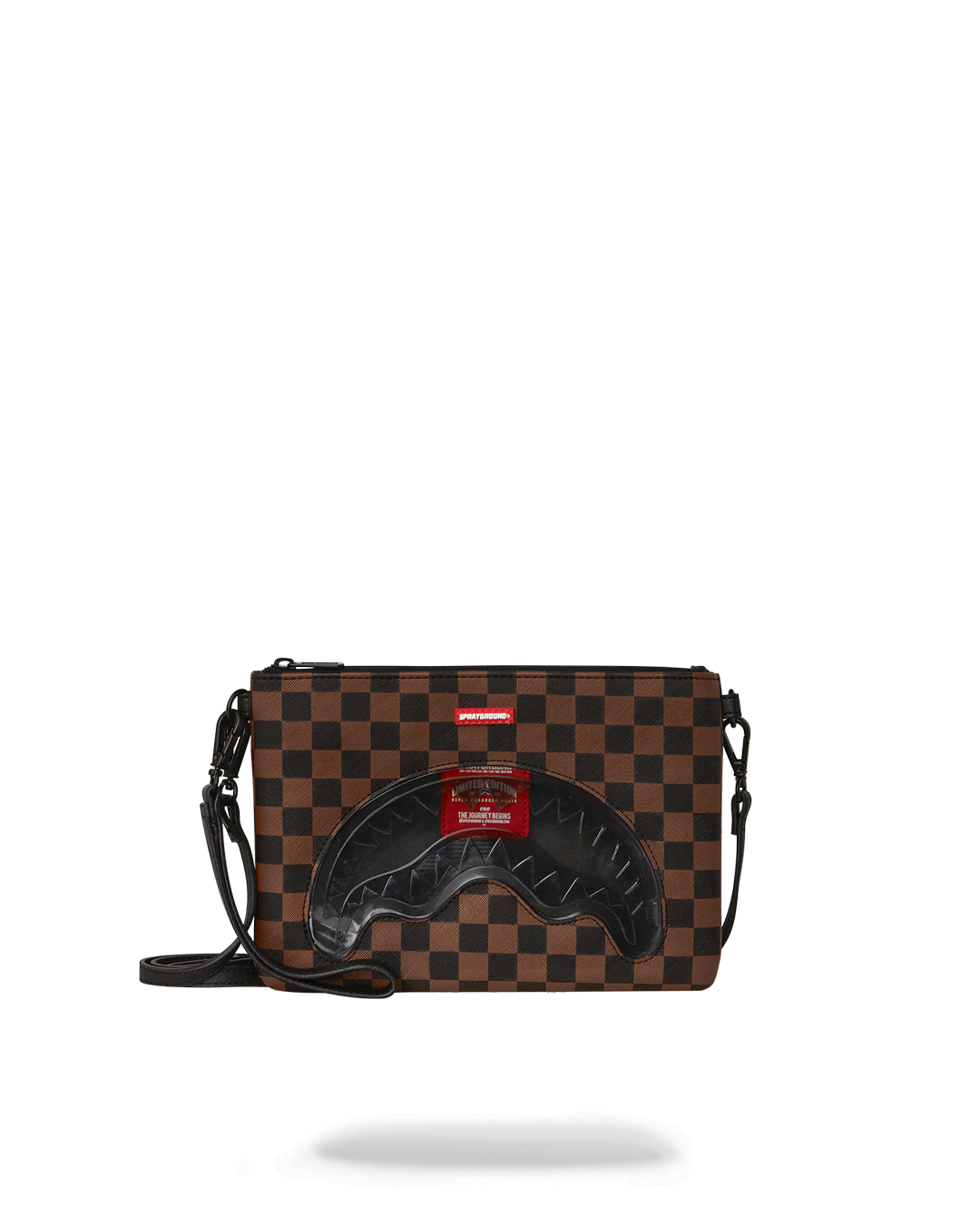 SPRAYGROUND® POUCHETTE SHARKS IN PARIS CLEAR FOR TAKEOFF CROSSOVER CLUTCH WITH STRAP