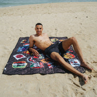 SPRAYGROUND® TOTE GLOBAL MOGUL UNLIMITED MILES PACKABLE BEACH MAT BLANKET WATER RESISTANT CONVERTIBLE TOTE