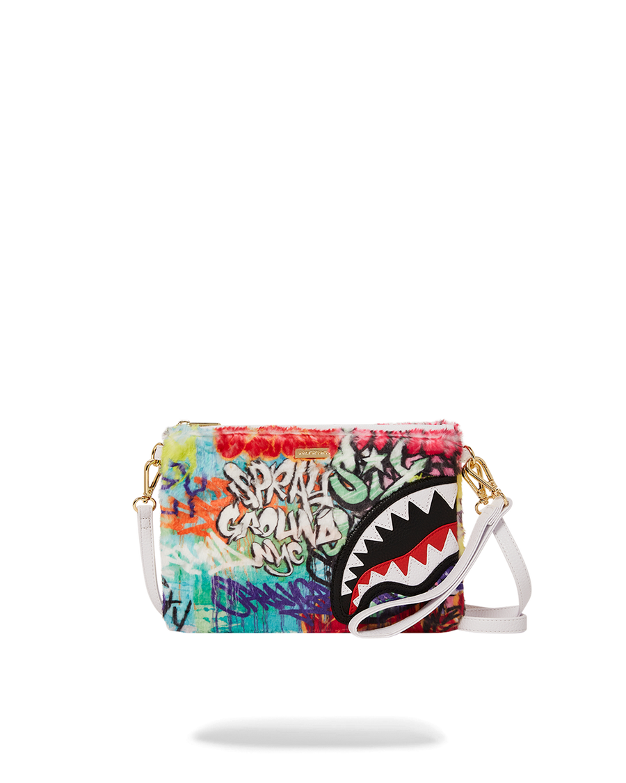 SPRAYGROUND® POUCHETTE GRAFFITI FAUX FUR CROSSOVER CLUTCH