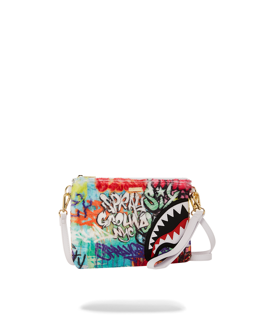 SPRAYGROUND® POUCHETTE GRAFFITI FAUX FUR CROSSOVER CLUTCH