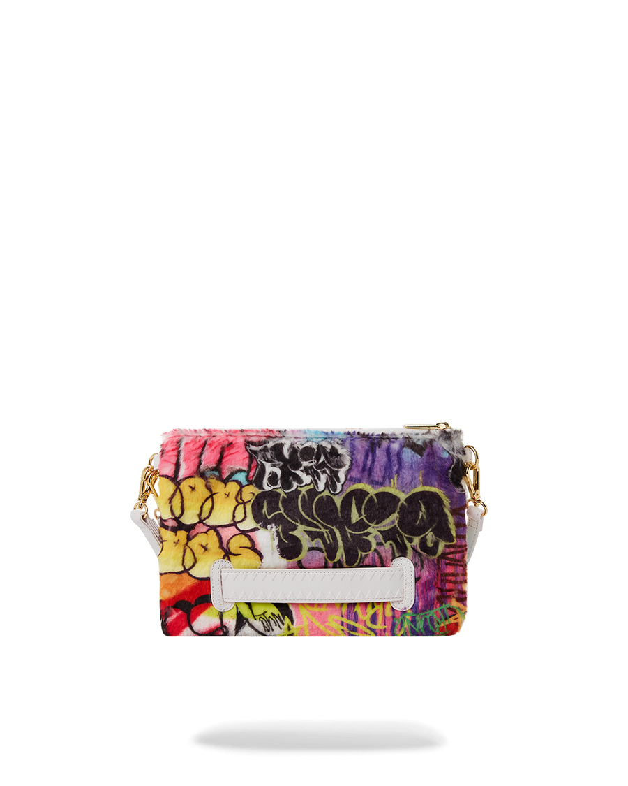 SPRAYGROUND® POUCHETTE GRAFFITI FAUX FUR CROSSOVER CLUTCH