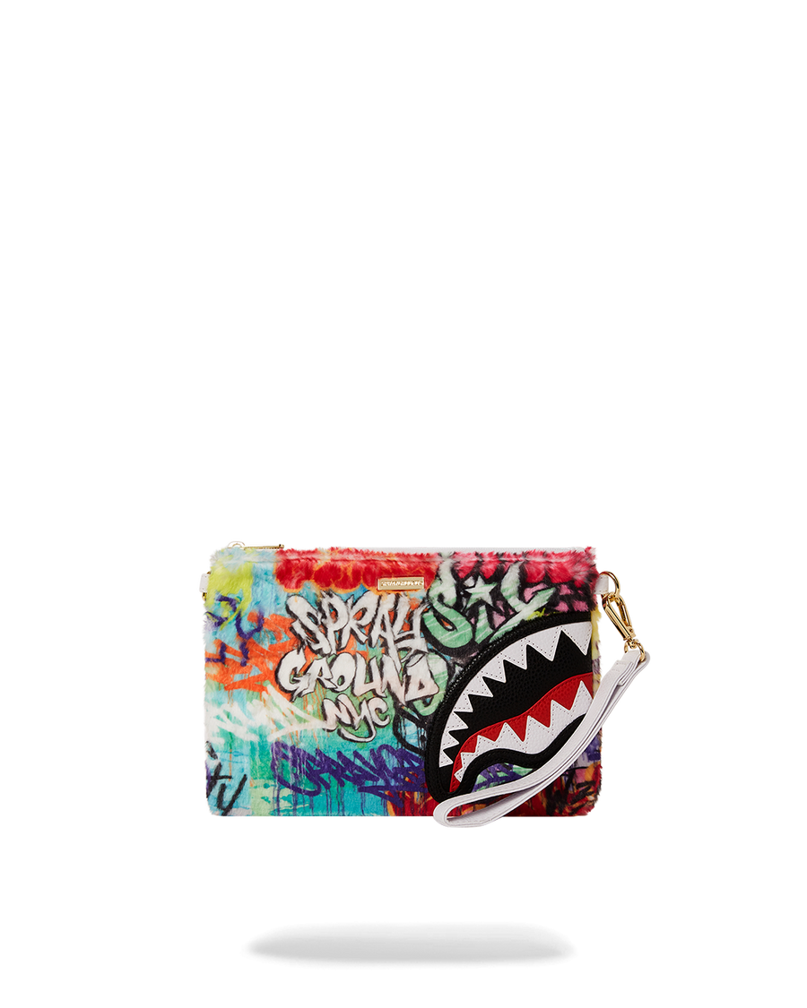 SPRAYGROUND® POUCHETTE GRAFFITI FAUX FUR CROSSOVER CLUTCH