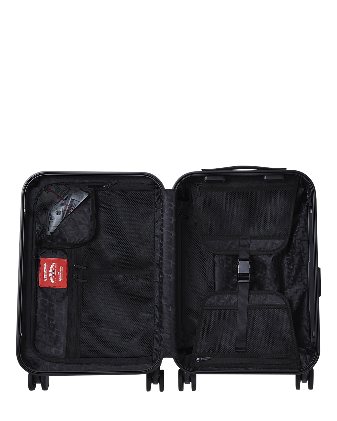 SPRAYGROUND® LUGGAGE REALITY CHECK SHARKNAUTICS HARDSHELL CARRY-ON JETBLACK LUGGAGE (GUNMETAL HARDWARE)