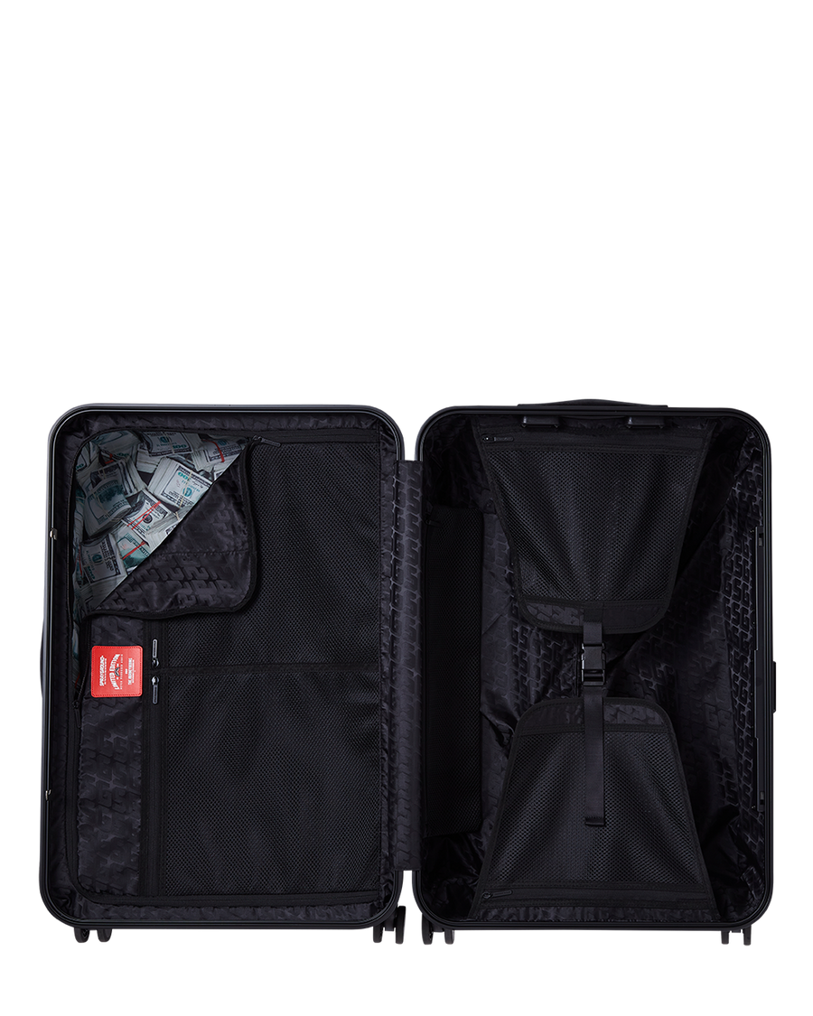 SPRAYGROUND® LUGGAGE REALITY CHECK SHARKNAUTICS HARDSHELL FULL-SIZE JETBLACK LUGGAGE (GUNMETAL HARDWARE)