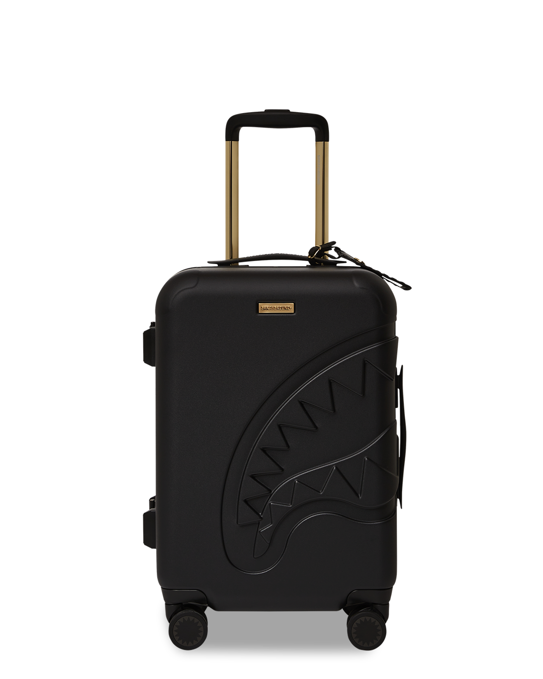 SPRAYGROUND® LUGGAGE REALITY CHECK SHARKNAUTICS HARDSHELL CARRY-ON JETBLACK LUGGAGE (GOLD HARDWARE)