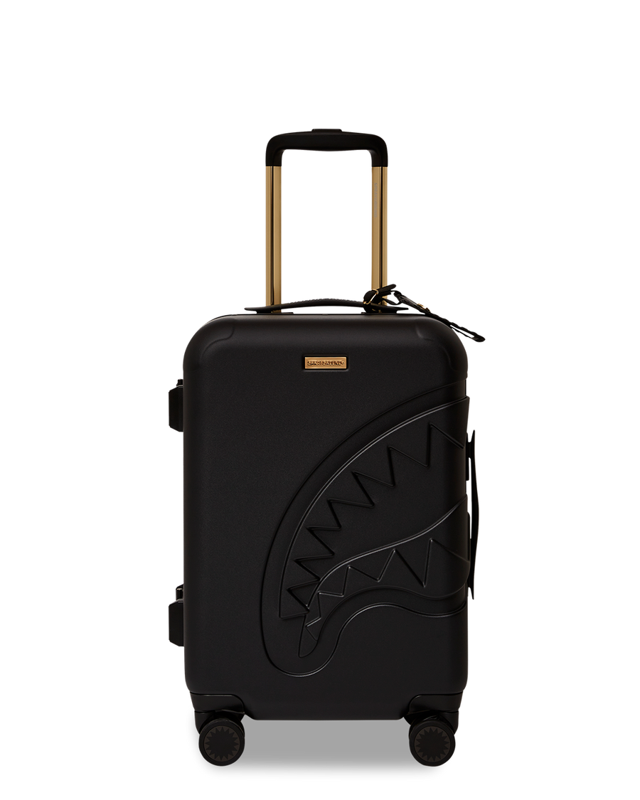 SPRAYGROUND® LUGGAGE REALITY CHECK SHARKNAUTICS HARDSHELL CARRY-ON JETBLACK LUGGAGE (GOLD HARDWARE)