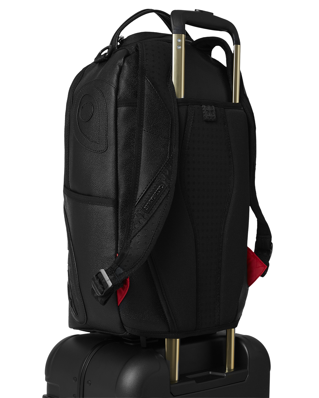 SPRAYGROUND® LUGGAGE REALITY CHECK SHARKNAUTICS HARDSHELL CARRY-ON JETBLACK LUGGAGE (GOLD HARDWARE)