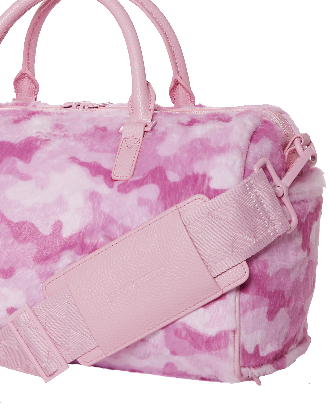 SPRAYGROUND® DUFFLE PINK CAMO FAUX MINI FUR DUFFLE