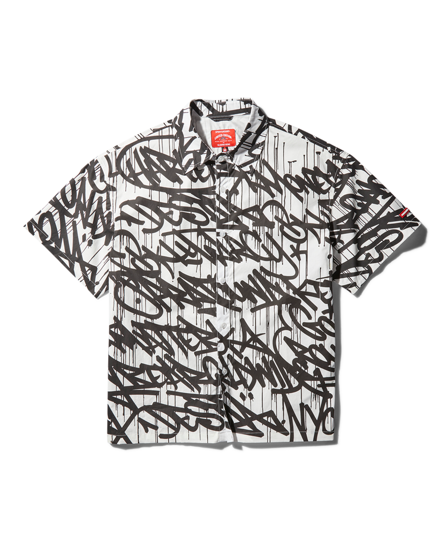 SPRAYGROUND® APPAREL GRAFFITI SHORT SLEEVE BUTTON FRONT SHIRT